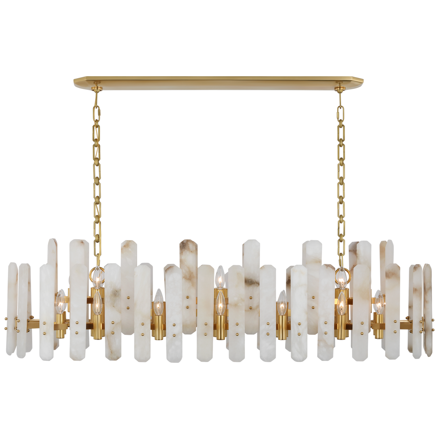 Bonnington Large Linear Chandelier in Hand-Rubbed Antique Brass with Alabaster