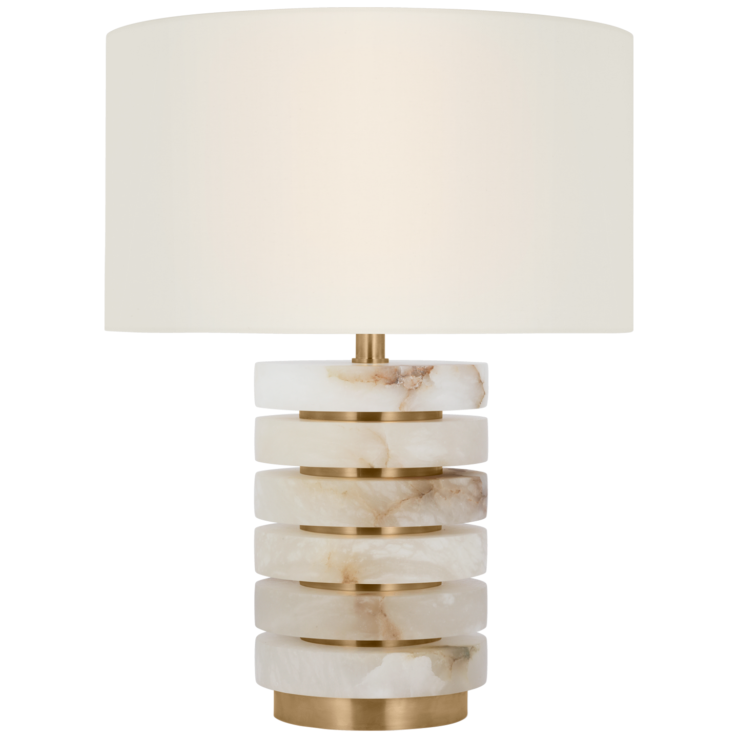 Alabaster and Hand-Rubbed Antique Brass with Linen Shade