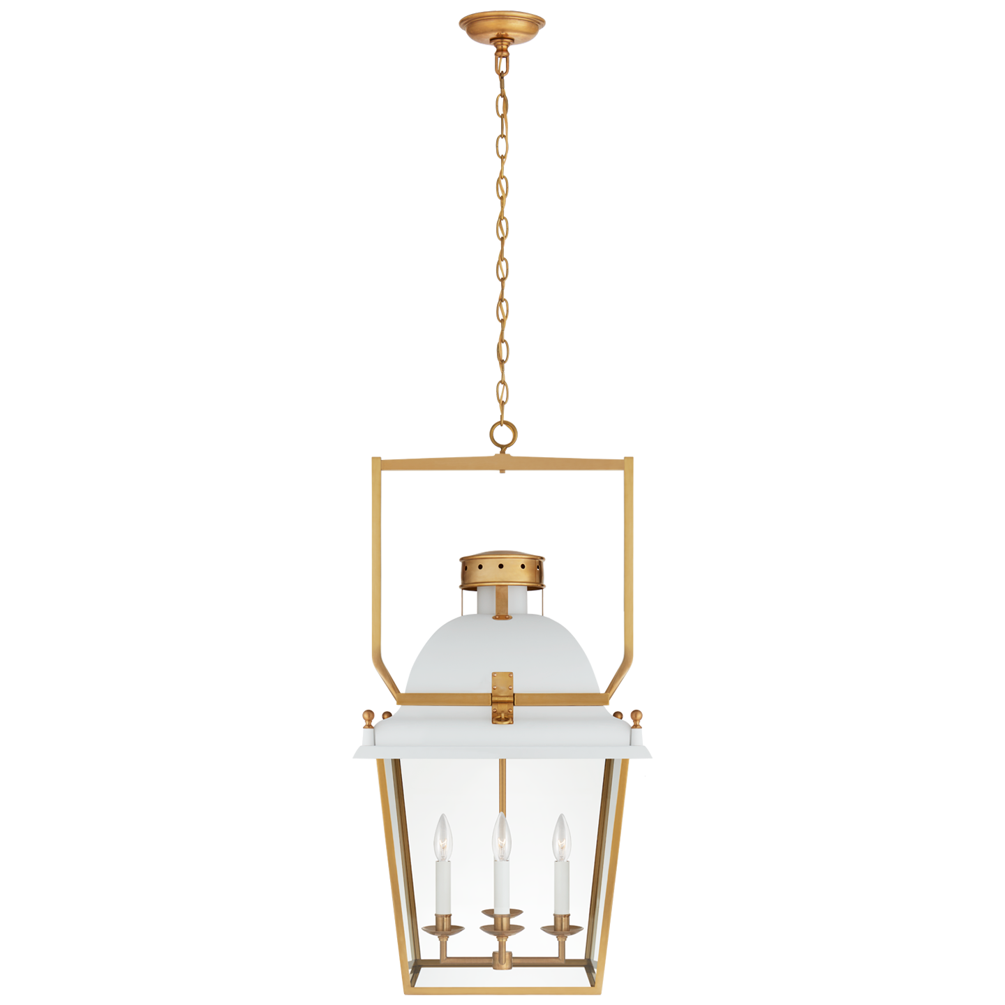 Matte White and Antique-Burnished Brass with Clear Glass